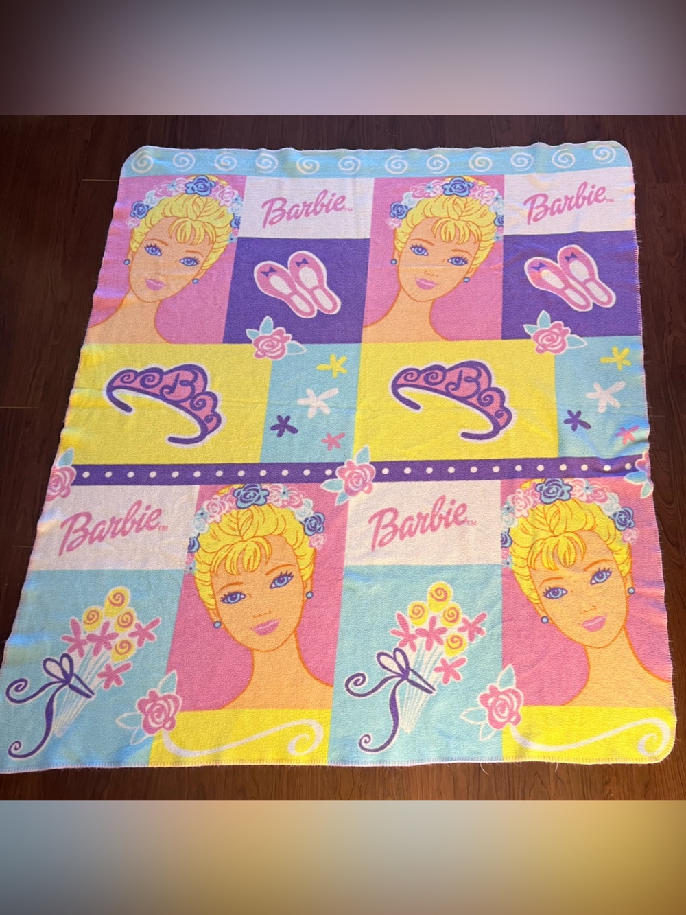 Vintage Barbie Throw Fleece Blanket Ballet Princess Ballerina 90s Y2K Flower